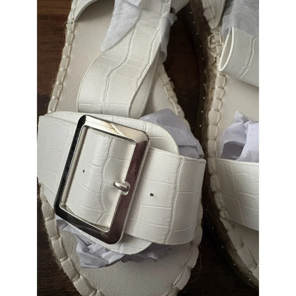 PrettyLittleThing White Croc Buckle Ankle Strap Espadrille Platform Sandals US 9